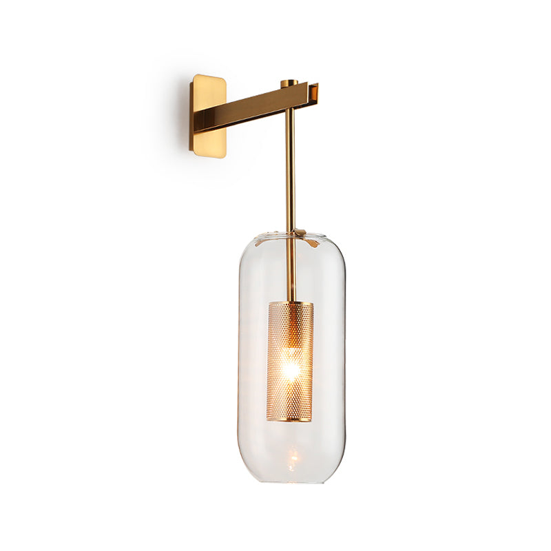 Skørter | Postmodern Capsule Wall Light Clear Glass 1 Bulb Nightstand Lamp Wall Mounted with Internal Network Protection in Black/Gold