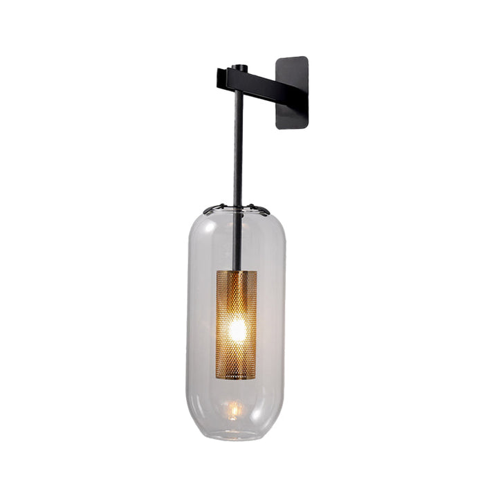 Skørter | Postmodern Capsule Wall Light Clear Glass 1 Bulb Nightstand Lamp Wall Mounted with Internal Network Protection in Black/Gold