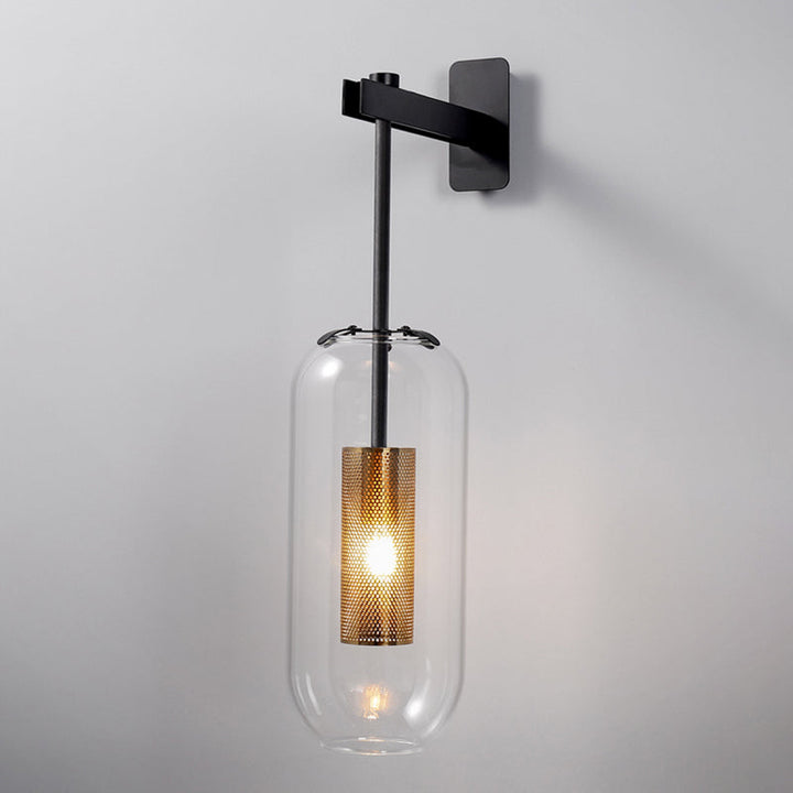 Skørter | Postmodern Capsule Wall Light Clear Glass 1 Bulb Nightstand Lamp Wall Mounted with Internal Network Protection in Black/Gold