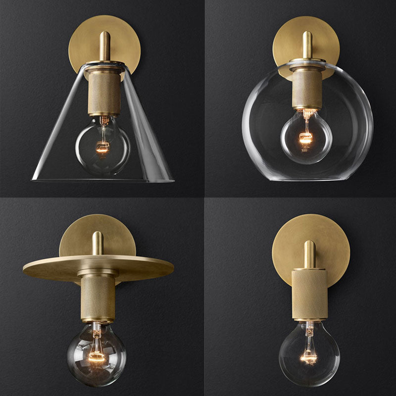 Skørter | Bronze Armed Wall Light Postmodern Single Metal/Clear Glass Wall Light with/without Disc/Ball/Cone Shade