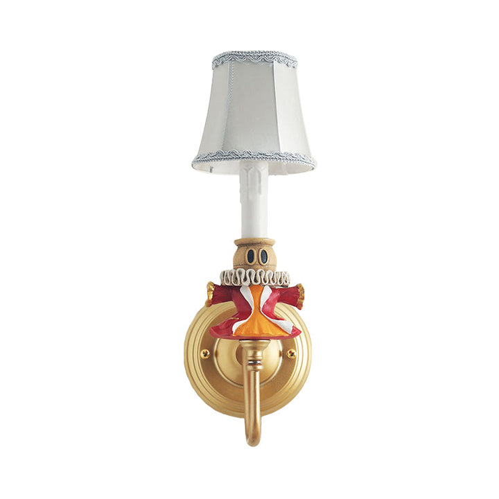 Skørter | Modern Tapered Shade Wall Lamp with Doll Décor and Crystal 1 Light Fabric Wall Light in White for Hallway