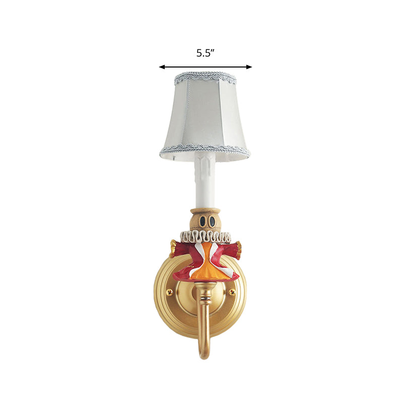 Skørter | Modern Tapered Shade Wall Lamp with Doll Décor and Crystal 1 Light Fabric Wall Light in White for Hallway