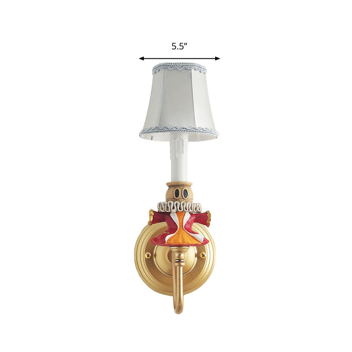 Skørter | Modern Tapered Shade Wall Lamp with Doll Décor and Crystal 1 Light Fabric Wall Light in White for Hallway