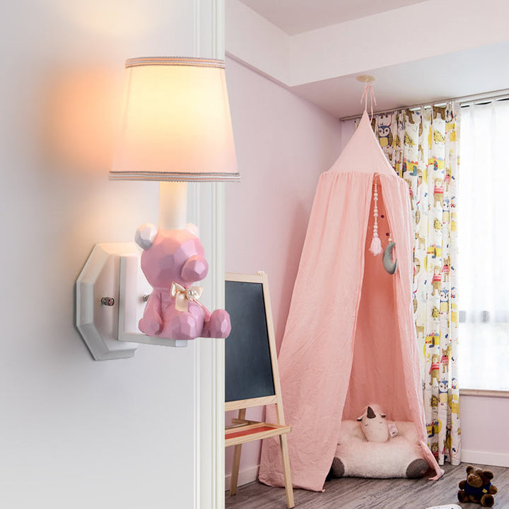 Skørter | Resin Small Bear Wall Lamp Eye-Caring 1 Head Cartoon Wall Lamp with Coolie Shade