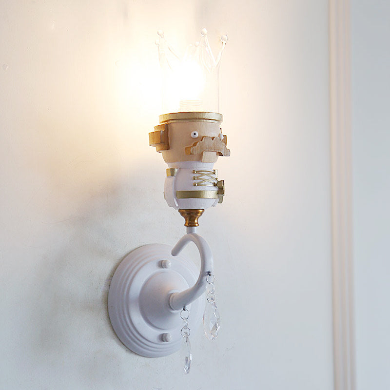 Skørter | Single Light King Wall Light with Clear Crystal Cartoon Resin Wall Light in White for Stair Foyer
