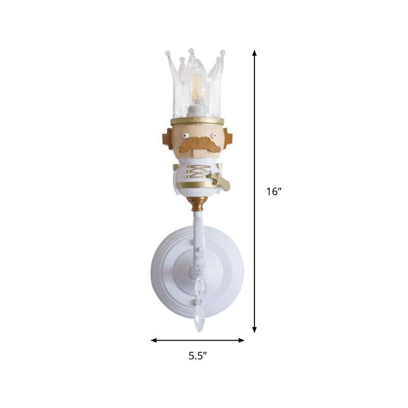 Skørter | Single Light King Wall Light with Clear Crystal Cartoon Resin Wall Light in White for Stair Foyer