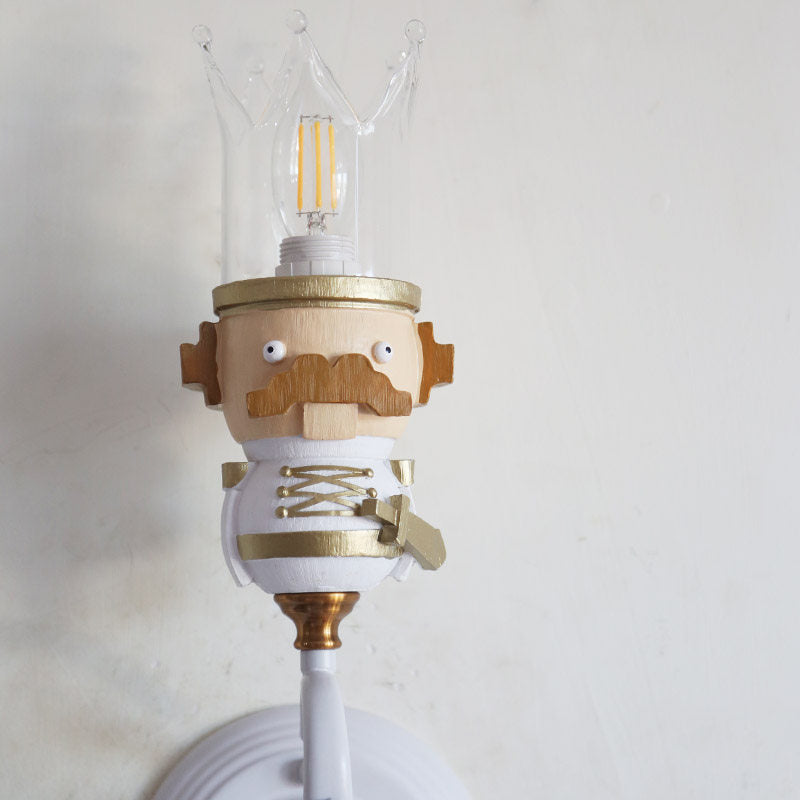 Skørter | Single Light King Wall Light with Clear Crystal Cartoon Resin Wall Light in White for Stair Foyer