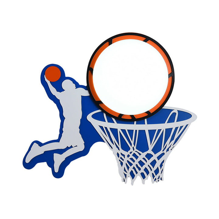 Skørter | Wooden Basketball Ring Wall Lamp Sports Theme Sconce Lamp in Blue for Boys Bedroom Stair