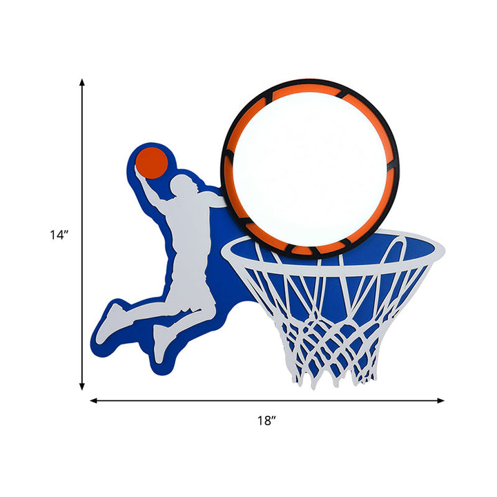 Skørter | Wooden Basketball Ring Wall Lamp Sports Theme Sconce Lamp in Blue for Boys Bedroom Stair