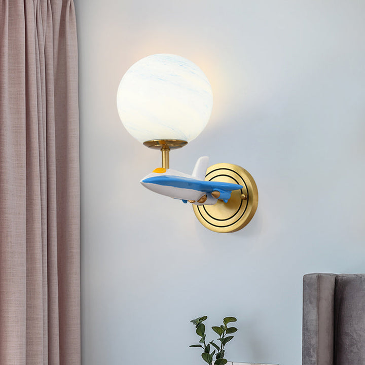 Lisslune | Living Room Spherical Wall Lamp with Airplane Glass Resin Contemporary Wall Lamp