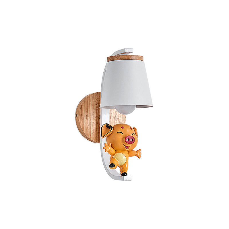 Skørter | 1 Light Bucket Wall Lamp with Dancing Piggy Modern Cute Metal Wall Lamp in White for Preschool