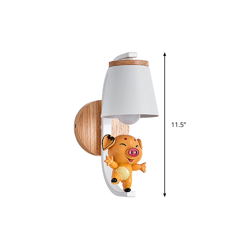 Skørter | 1 Light Bucket Wall Lamp with Dancing Piggy Modern Cute Metal Wall Lamp in White for Preschool