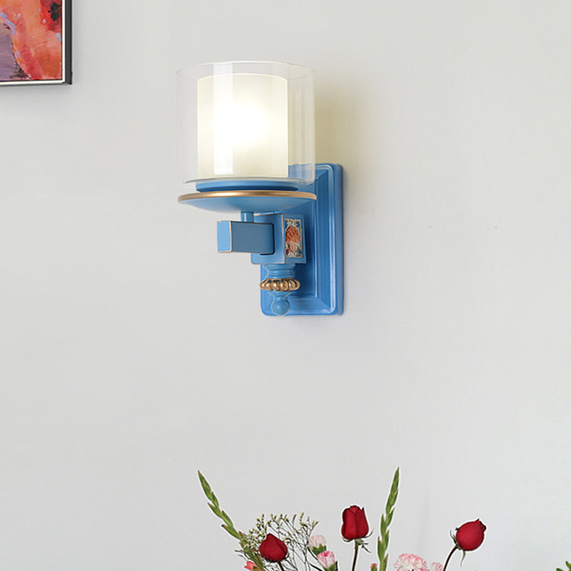 Skørter | Nordic Stylish Cylinder Wall Lamp with Shell Deco 1 Light Metal & Glass Wall Lamp for Staircase