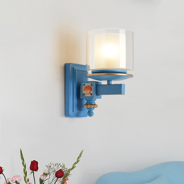 Skørter | Nordic Stylish Cylinder Wall Lamp with Shell Deco 1 Light Metal & Glass Wall Lamp for Staircase
