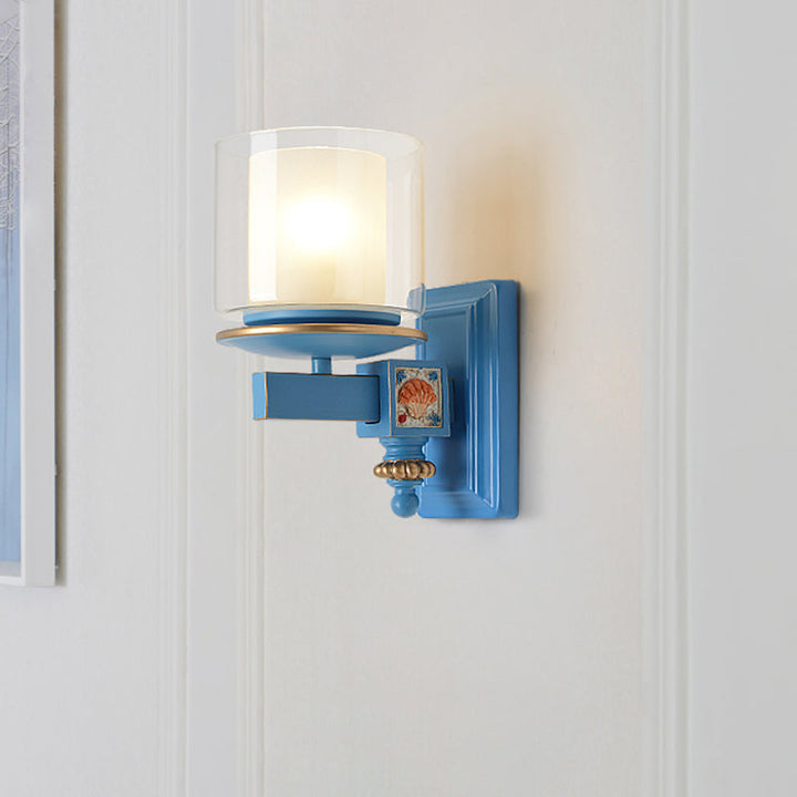 Skørter | Nordic Stylish Cylinder Wall Lamp with Shell Deco 1 Light Metal & Glass Wall Lamp for Staircase