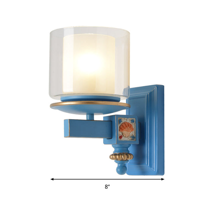 Skørter | Nordic Stylish Cylinder Wall Lamp with Shell Deco 1 Light Metal & Glass Wall Lamp for Staircase