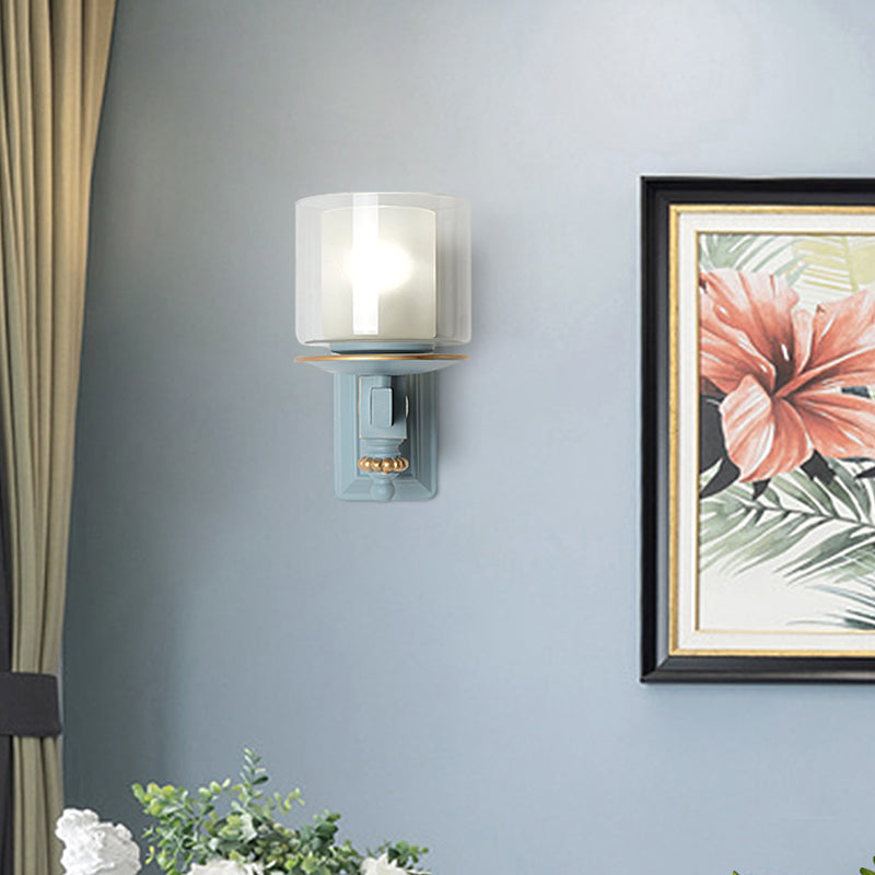 Skørter | Nordic Stylish Cylinder Wall Lamp with Shell Deco 1 Light Metal & Glass Wall Lamp for Staircase