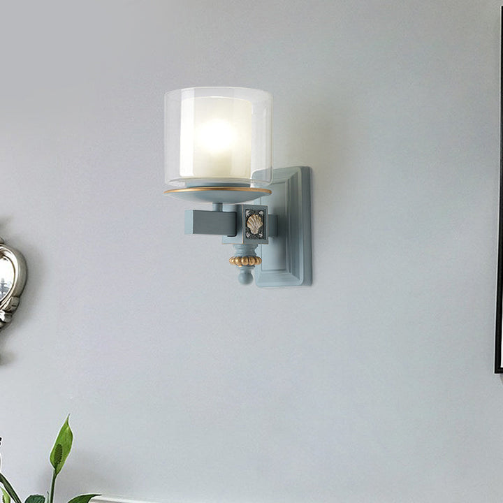Skørter | Nordic Stylish Cylinder Wall Lamp with Shell Deco 1 Light Metal & Glass Wall Lamp for Staircase