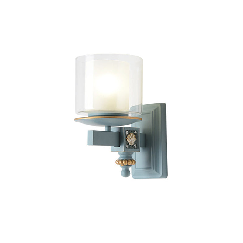 Skørter | Nordic Stylish Cylinder Wall Lamp with Shell Deco 1 Light Metal & Glass Wall Lamp for Staircase