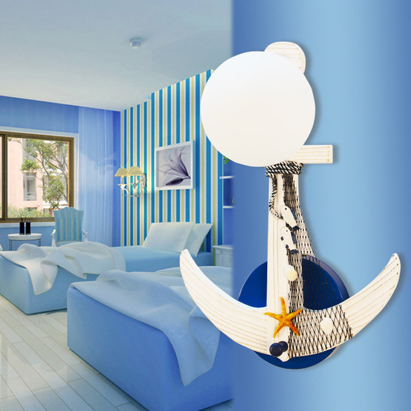 Skørter | White Orbit Shade Wall Lamp with Anchor 1 Light Nautical Metal Wall Light for Front Door