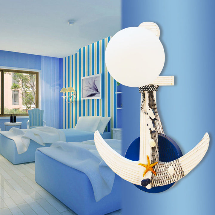 Skørter | White Orbit Shade Wall Lamp with Anchor 1 Light Nautical Metal Wall Light for Front Door