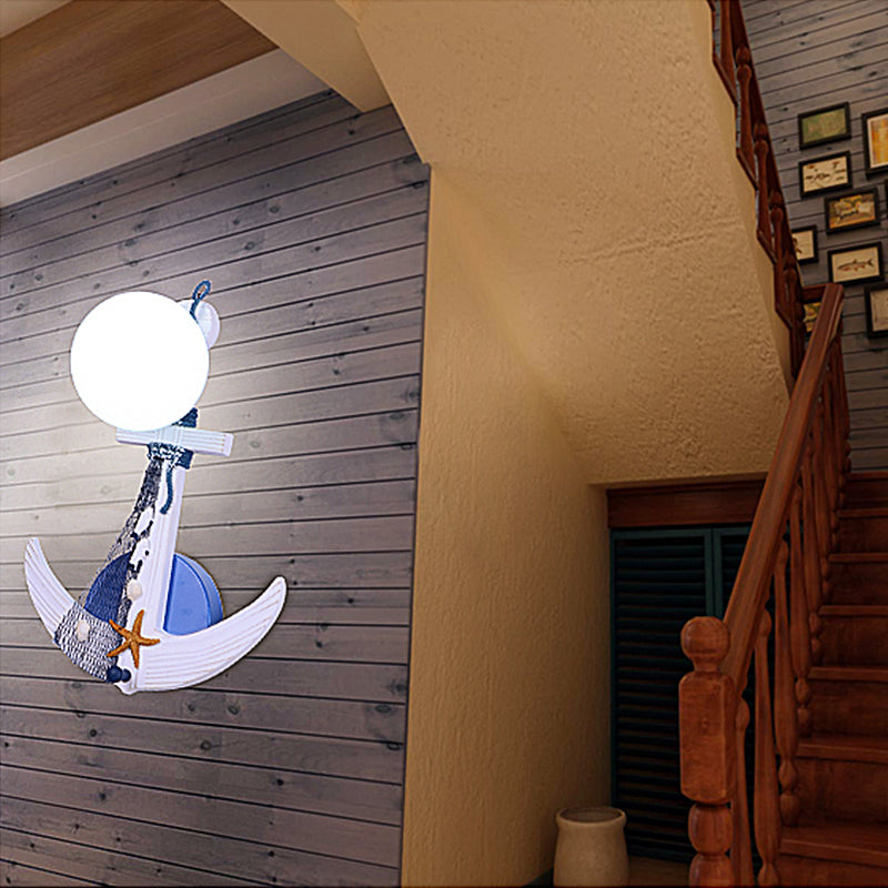 Skørter | White Orbit Shade Wall Lamp with Anchor 1 Light Nautical Metal Wall Light for Front Door
