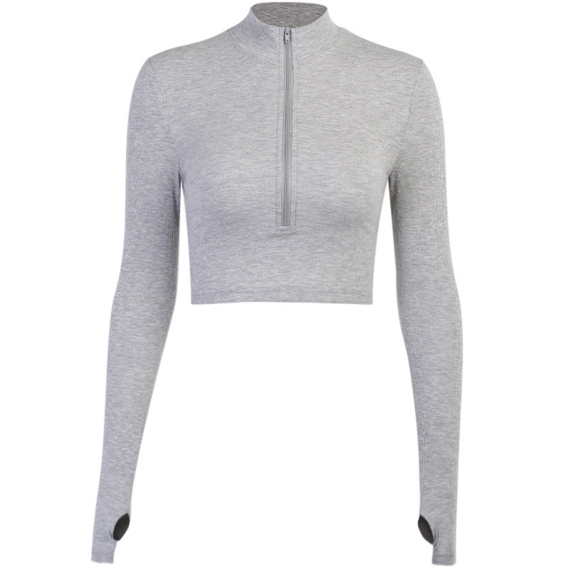 Women's trendy crop top with high collar zipper and long sleeves Lune London