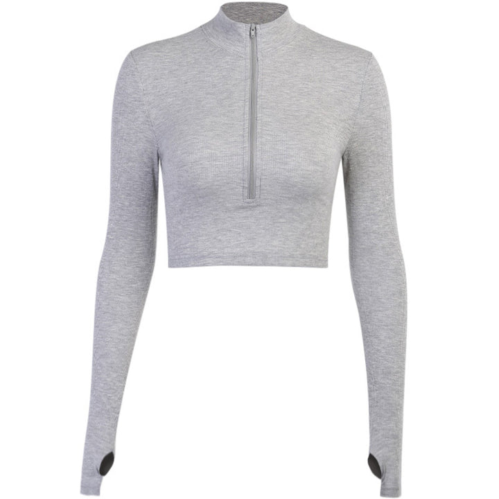 Women's trendy crop top with high collar zipper and long sleeves Lune London