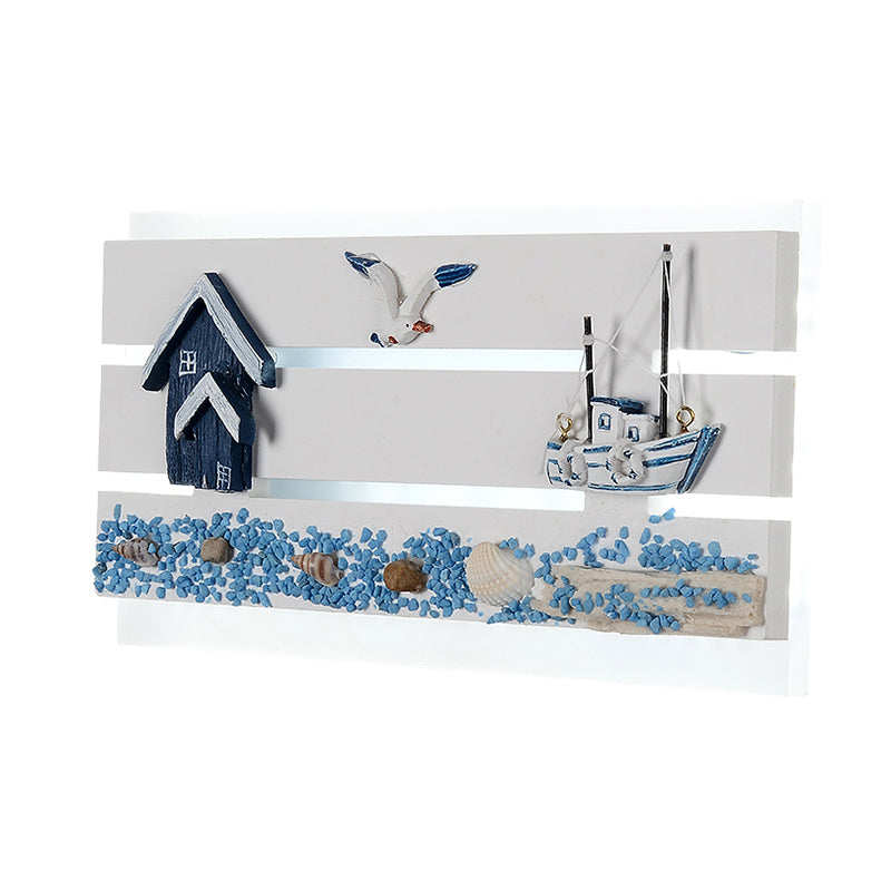 Skørter | Sea View Design Wall Lamp with Wooden Panel Children's Room Nautical LED Wall Lamp in White