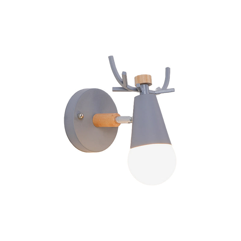 Skørter | Metal small cone wall lamp with deer antlers adjustable children's room 1 light Nordic style wall lamp