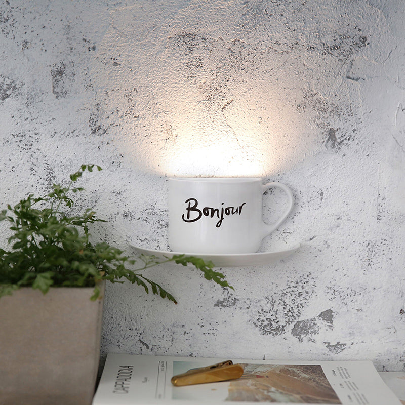 Skørter | White Coffee Cup Wall Lamp Modern Lovely Metal LED Night Light in White for Café