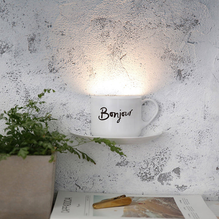 Skørter | White Coffee Cup Wall Lamp Modern Lovely Metal LED Night Light in White for Café
