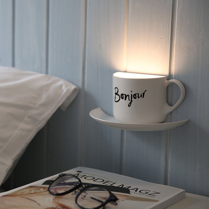 Skørter | White Coffee Cup Wall Lamp Modern Lovely Metal LED Night Light in White for Café