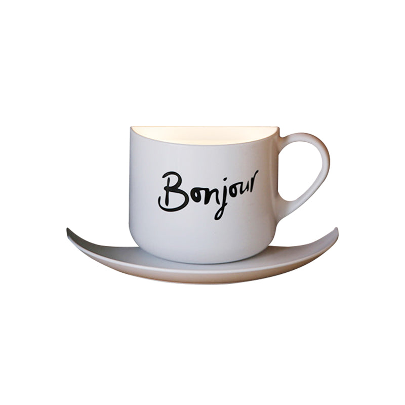 Skørter | White Coffee Cup Wall Lamp Modern Lovely Metal LED Night Light in White for Café