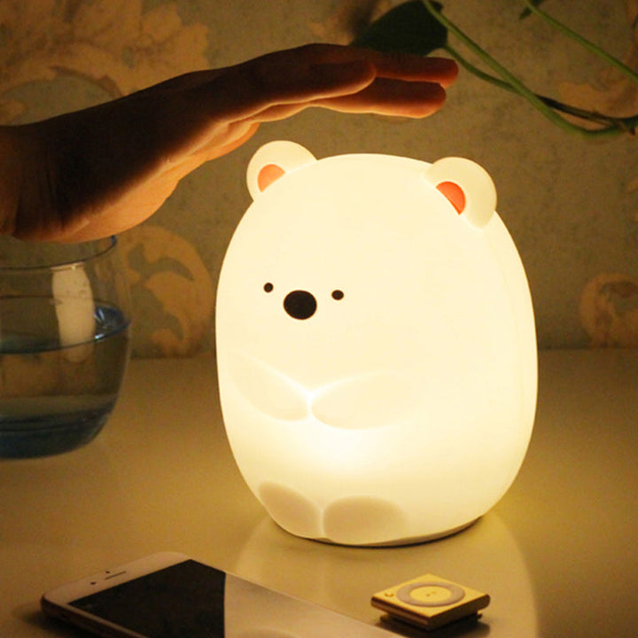 Skørter | Fat Bear Night Light Modern Sparkling LED Table Lamp in White for the Care Room