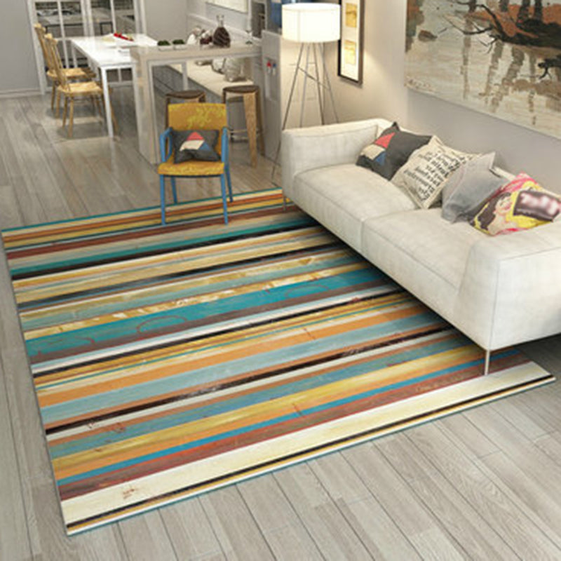 Lisslune | Multicolored Bedroom Carpet Novelty Striped Pattern Carpet Polyester Washable Carpet