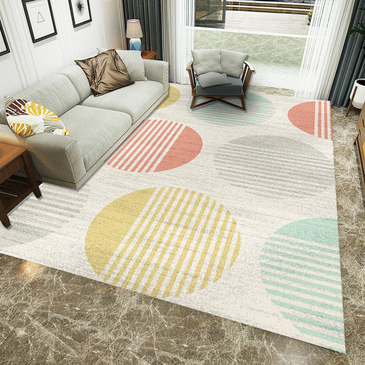 Lisslune | Yellow and Red Modern Carpet Polyester Striped Geometric Color Block Carpet Washable Non-Slip Back Rectangular Rug for Living Room