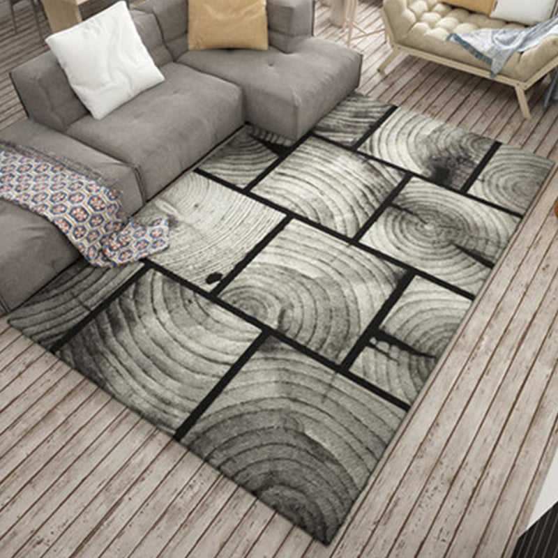 Lisslune | Novelty Geometry Grain Print Rug in Grey Polyester Rug Washable Rug for Home Decoration