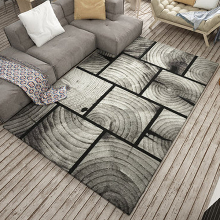 Lisslune | Novelty Geometry Grain Print Rug in Grey Polyester Rug Washable Rug for Home Decoration