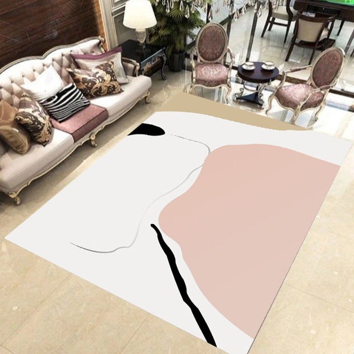 Lisslune | White and Pink Bedroom Carpet Novelty Color Block Pattern Carpet Polyester Washable Area Rug
