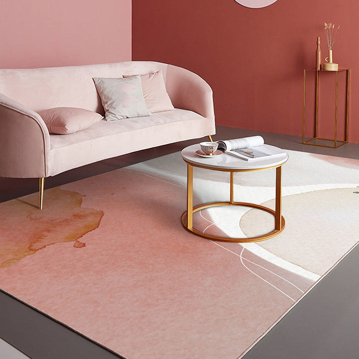 Lisslune | Pink and White Bedroom Rug Novelty Color Block Pattern Rug Polyester Washable Area Rug