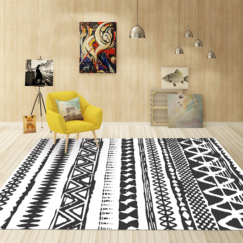 Lisslune | Americana Tribal Washable Rug Black and White Ethnic Geometric Rug for Living Room Stain-Resistant Polyester Rug