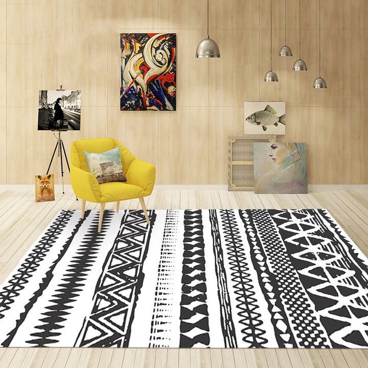 Lisslune | Americana Tribal Washable Rug Black and White Ethnic Geometric Rug for Living Room Stain-Resistant Polyester Rug