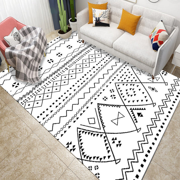 Lisslune | Black and White Geometric Trellis Rug Native Americana Rug for Bedroom Synthetic Pet Friendly Stain Resistant Rug