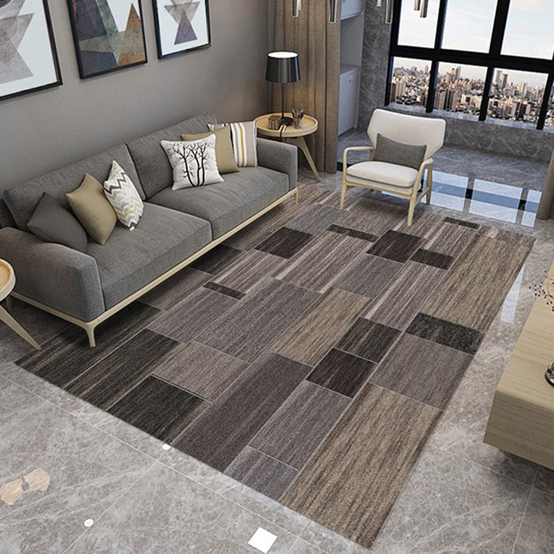 Lisslune | Brown Novelty Carpet Polyester Color Block Stripes Pattern Carpet Washable Carpet for Bedroom