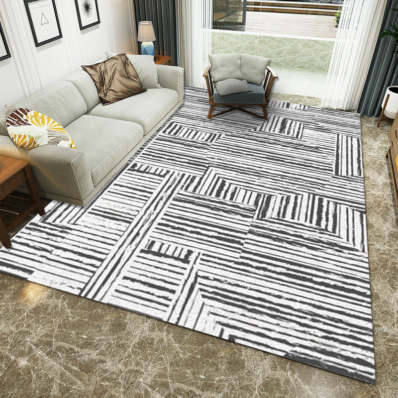 Lisslune | White Living Room Carpet Novelty Stripe Geometric Pattern Area Rug Polyester Washable Rug