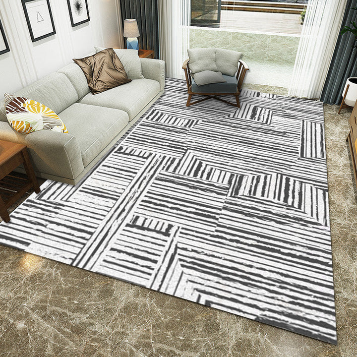 Lisslune | White Living Room Carpet Novelty Stripe Geometric Pattern Area Rug Polyester Washable Rug