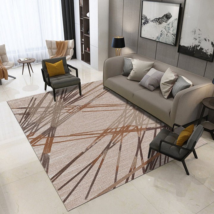 Lisslune | Contemporary Novelty Carpet in Brown Geometric Lines Print Area Rug Polyester Washable Rug for Bedroom