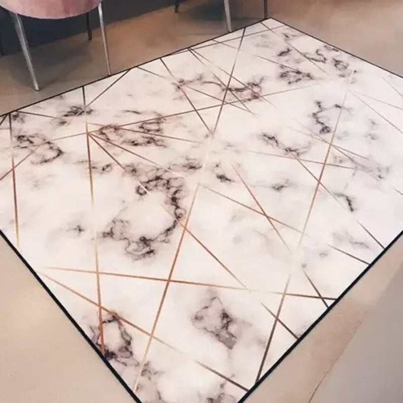 Lisslune | Novelty Bedroom Carpet in White Geometry Marble Print Carpet Polyester Washable Carpet