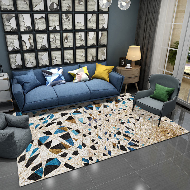 Lisslune | Contemporary Novelty Rug in Ivory Geometry Irregular Shape Print Area Rug Polyester Washable Rug for Bedroom